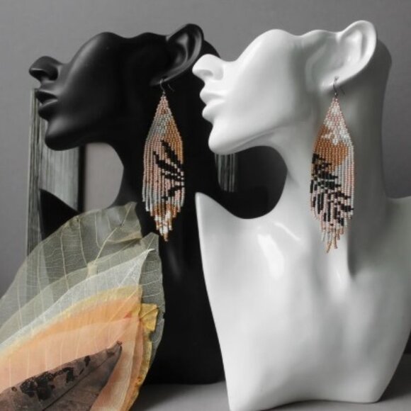 Beautiful Namystynky Etsy Artisan Floral Abstract Long Czech Beaded Earrings - Picture 5 of 15